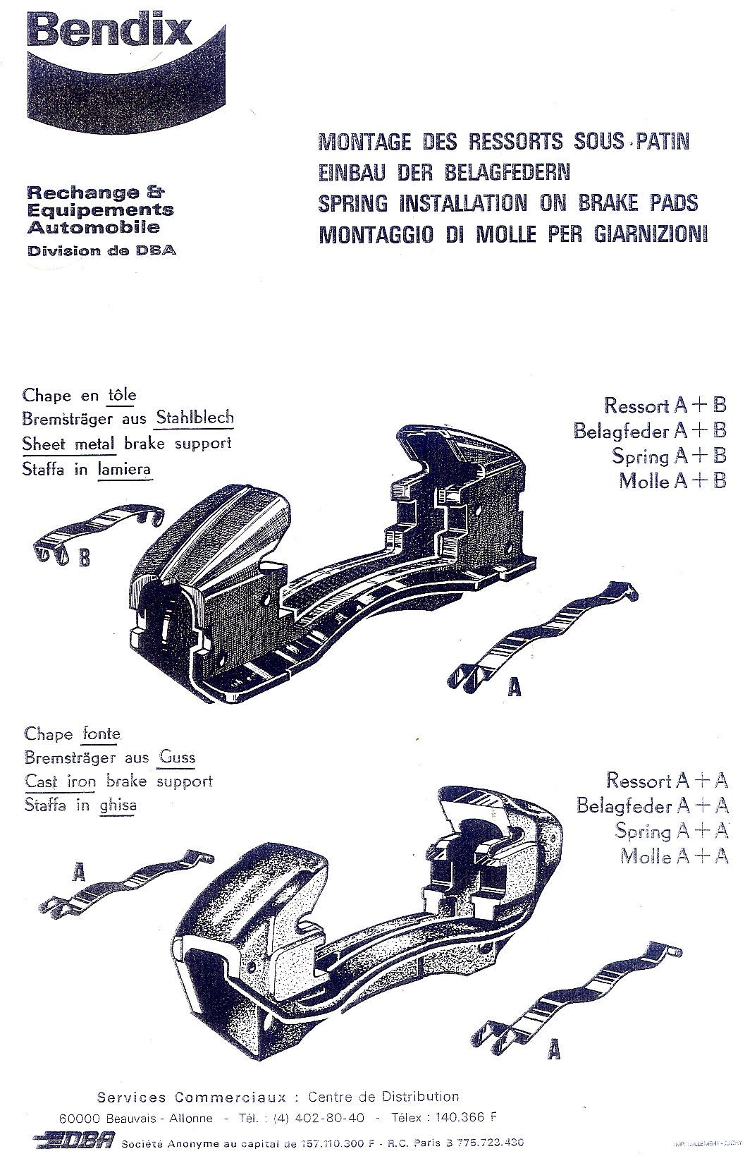 Kit de ressorts pour plaquettes de freins Bendix Avant ou Arrière (Montage  Gros Frein) - R8G / A110 / R16